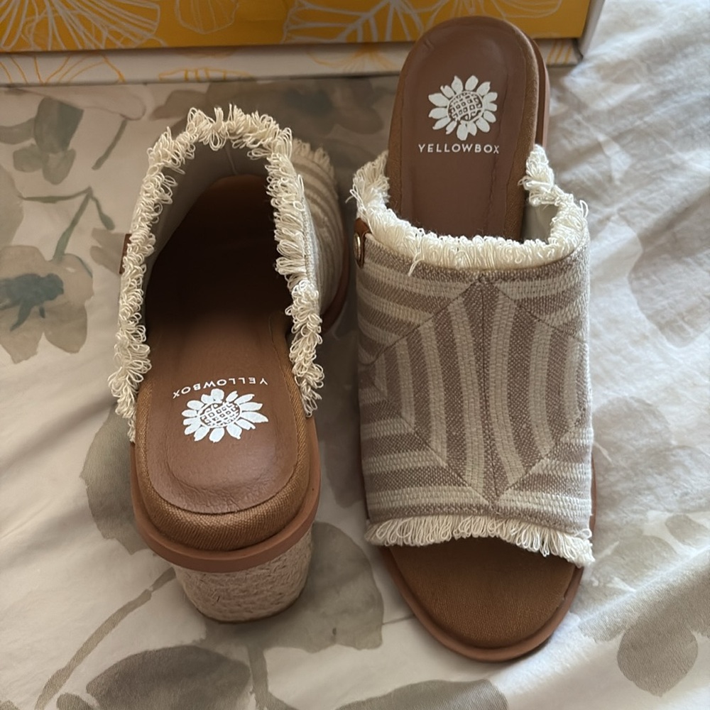 Yellow Box Women's Striped Tan and Cream Mules. Worn once. - Picture 4 of 4